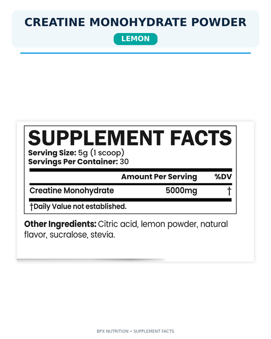 BPX Creatine Monohydrate Powder 5g micronized – Lemon, supplement facts