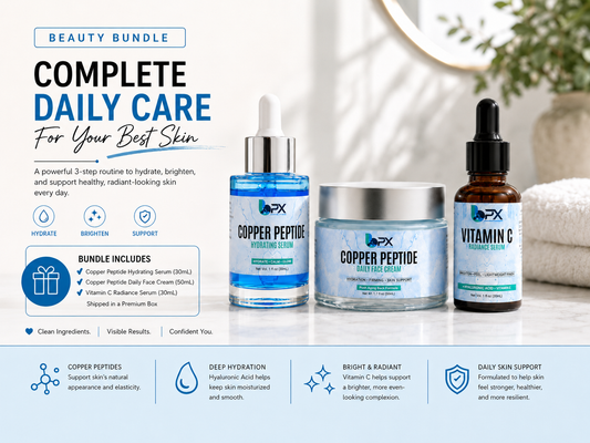 BPX Complete Daily Skincare Bundle – copper peptide serum, face cream and vitamin C serum