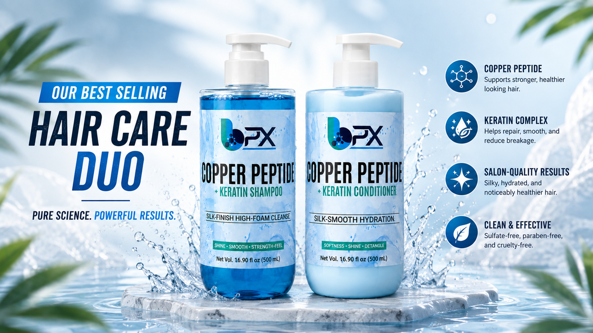 BPX GHK-Cu copper peptide + keratin shampoo and conditioner hair care duo