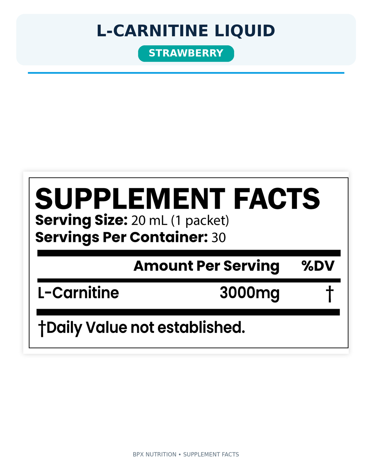 BPX L-Carnitine Liquid 3,000 mg packets – Strawberry, supplement facts
