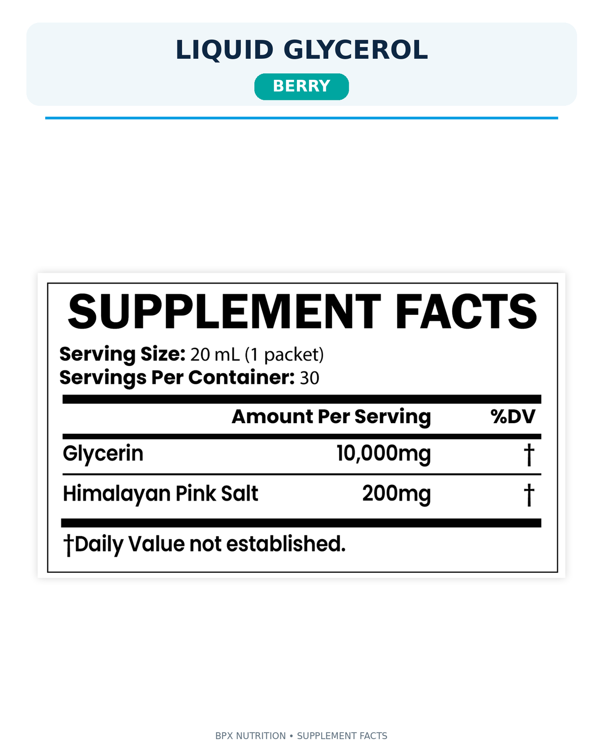 BPX Liquid Glycerol 10g packets – Berry, supplement facts