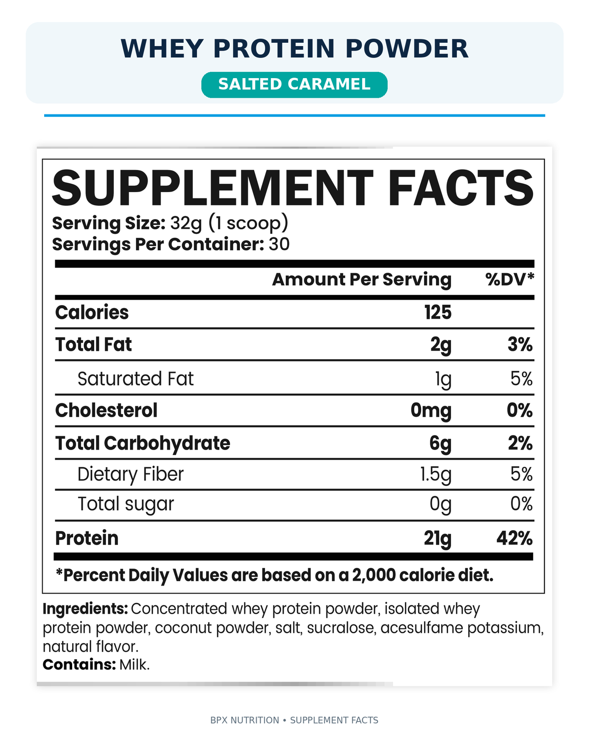 BPX Whey Protein Powder 21g protein – Salted Caramel, supplement facts